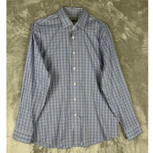 Michael Kors Mens Slim Fit Travel Stretch Gingham Dress Shirt‎ XL